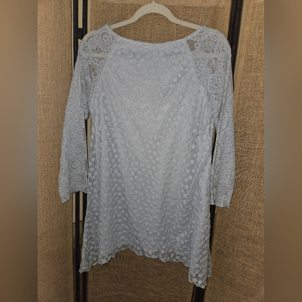 Women's Calstyle Sheer Embroidered Lined Elegant Lace Dress in Light Blue Medium - Picture 11 of 11